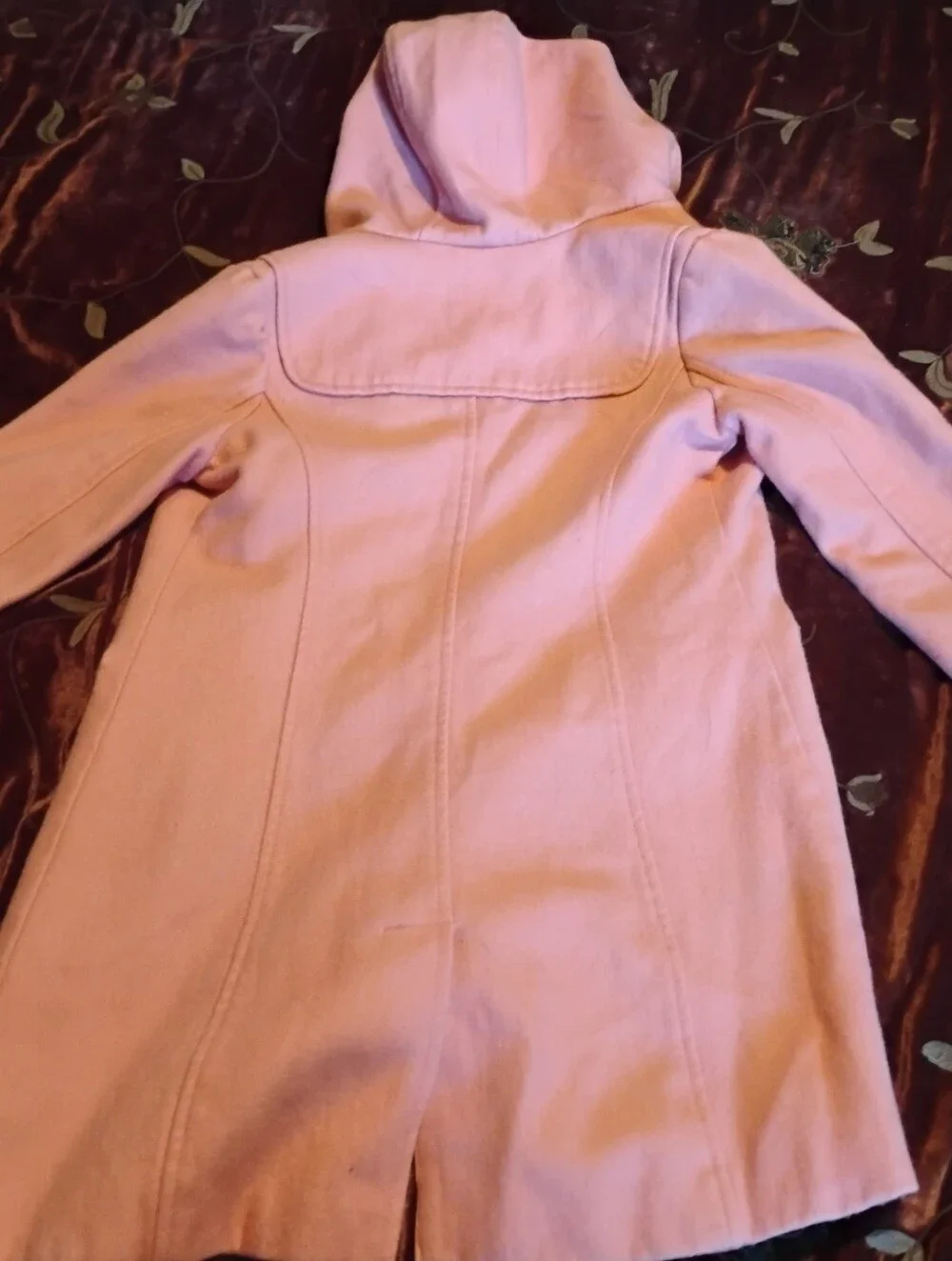 Steve & Barry’s Girls Pink Hooded Duffle Coat Wool Blend Polka Dot Lining Size M